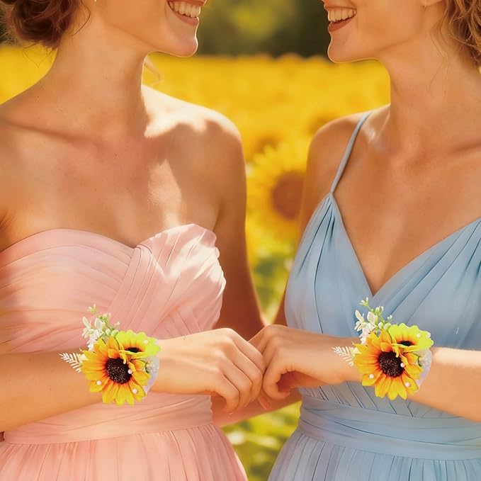 Rose Wrist Corsage, Pack of 2 PCS Wedding Bridal Wrist Flower Corsage Hand Flower Artificial Silk Rose Decor for Prom Party Wedding (Yellow, 2pcs)