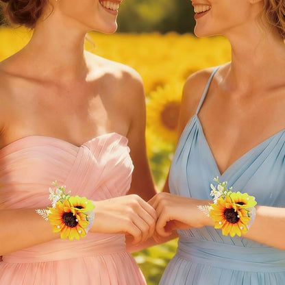 Rose Wrist Corsage, Pack of 2 PCS Wedding Bridal Wrist Flower Corsage Hand Flower Artificial Silk Rose Decor for Prom Party Wedding (Yellow, 2pcs)
