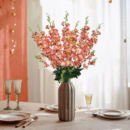 8 pcs Coral Delphinium Artificial Flowers, 34.25''Artificial Snapdragon Flowers Tall Fake Flowers Silk Flowers Faux Delphinium Bulk for Tall Vase Home Wedding Garden Table Decor (Coral)
