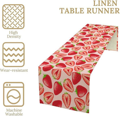 Strawberry Table Runner, Spring Summer Fruit Birthday Party Decorations Dining Room Home Kitchen Table Decor 13 x 120In
