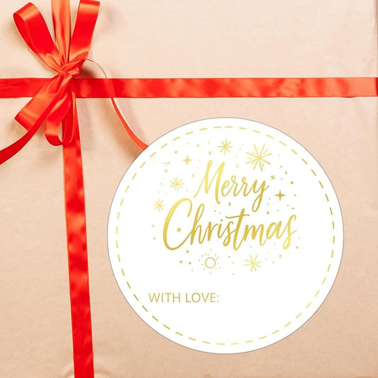 Christmas Gifts Tags Stickers for Gifts, 30 Pcs Gold Merry Christmas Name Tags, 2.5x2.5 Inch Holiday Presents Sticker Labels, Festive Chrismas Name Tag for Gift Wrapping Bags Classroom-D12