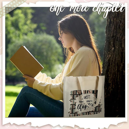 Sweetude 8 Pcs Christmas Book Lovers Club Gifts Bulk Canvas Tote Bags Bookish Librarian Reader Gift for Women Teacher Present(Book,Flower)
