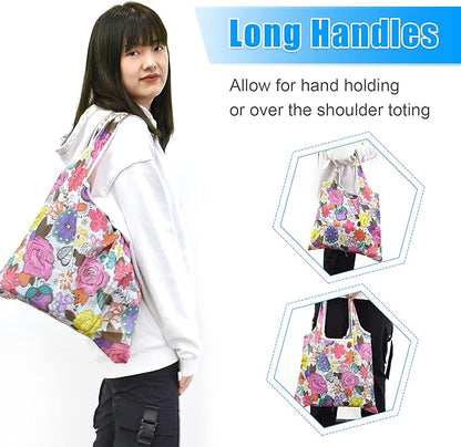 6 Pcs Reusable Grocery Bags Xlarge 50LBS Foldable Grocery Shopping Bags Washable Beach Bag Ripstop Nylon Tote Bags