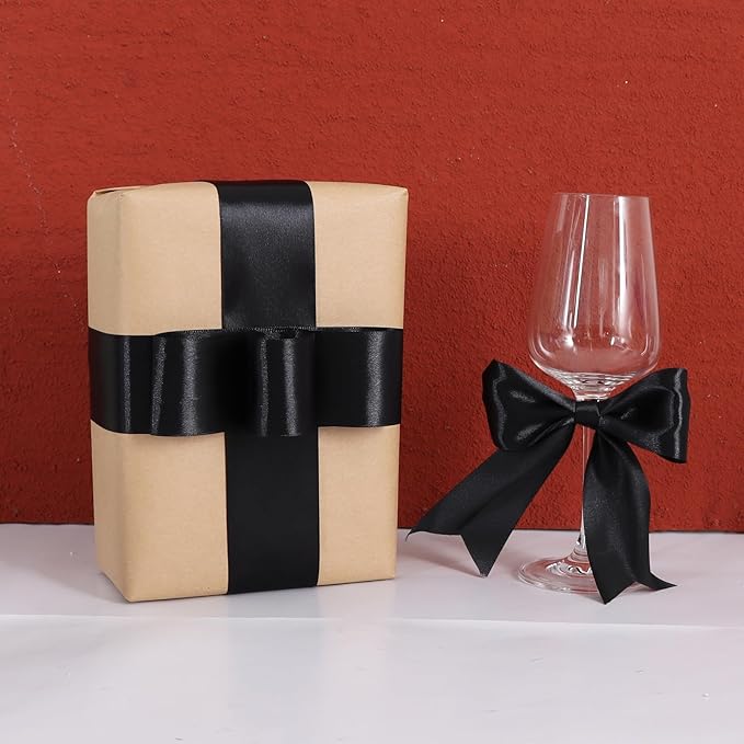 TONIFUL 2 Inch x 25 Yards Wide Black Satin Ribbon Solid Fabric Ribbons Roll for Valentine's Day Crafts Chair Sash Gift Wrapping Invitation Cards Floral Hair Bows Sewing Party Wedding Car Decoration