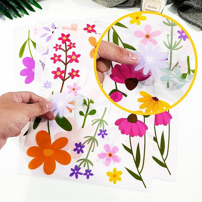 Wild Flower Wall Decals - Peel and Stick Removable Floral Wall Stickers for Nursery, Bedroom, Living Room Decor (8 Sheets 102 Pcs Wildflower Mural Art, Garden Theme)