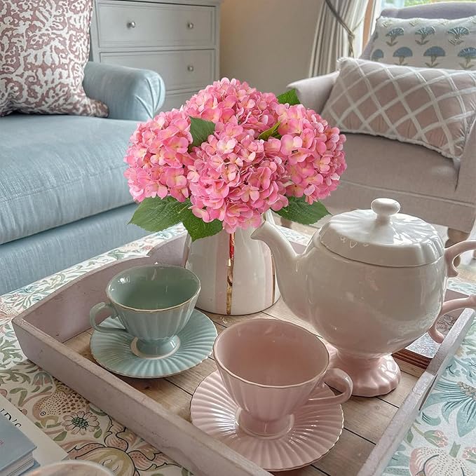 Light Pink Faux Hydrangea Flowers for Decoration,4Pcs 20" Real Touch Lifelike Faux Flowers, Full Fake Artificial Hydrangeas with Stems for Bouquet Table Centerpieces Spring Home Decoration