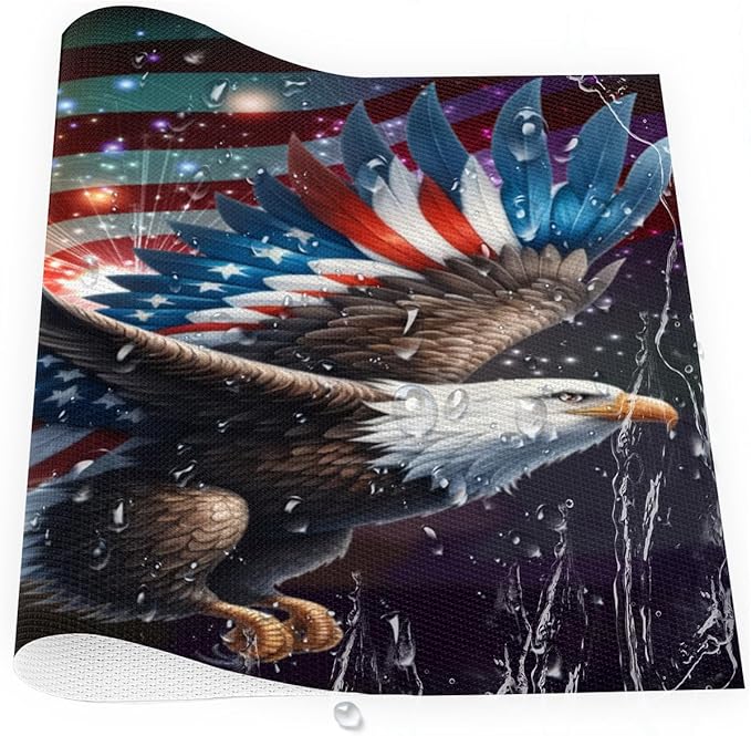 Independence Day Bald Eagles Flag Placemats Set of 1 PVC Vinyl Non Slip Table Mats Waterproof Heat Resistant Place Mats Washable Wipeable Dining Table Mat for Kitchen Party Indoor Outdoor Decorative