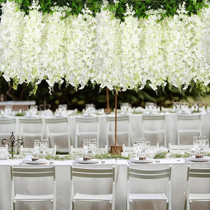 Wisteria Artificial Flowers Garland，10Pcs Total 60ft Silk Fake White Wisteria Flowers Hanging for Home Garden Wedding Arch Party Indoor Outdoor Decor