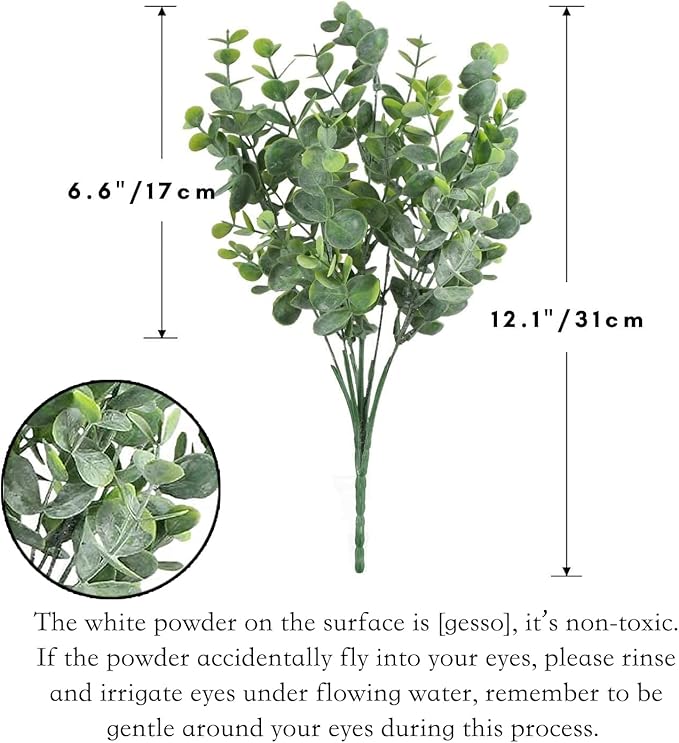 Rinlong Artificial 6Pcs Faux Eucalyptus Leaves Stems Spray Fake Plants Indoor Eucalyptus Branches Artificial Greenery Faux Plants for Farmhouse Bathroom Office Decor