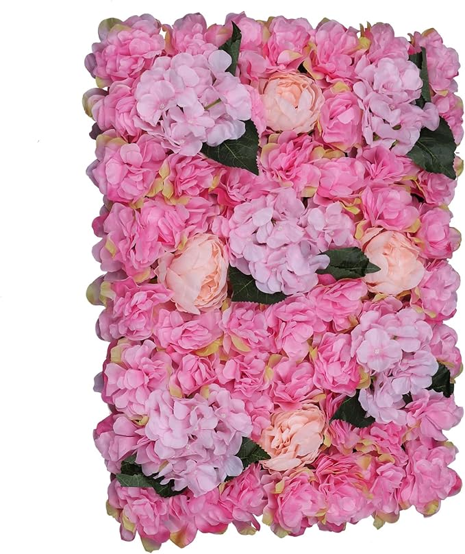 LOYALHEARTDY 6 PCS Artificial Flowers Wall Decoration 24" x 16" Decorative Rose Hydrangea Flower Panels Flower Wall for Home Party Wedding Christmas Festival Photo Backgdrop Decor