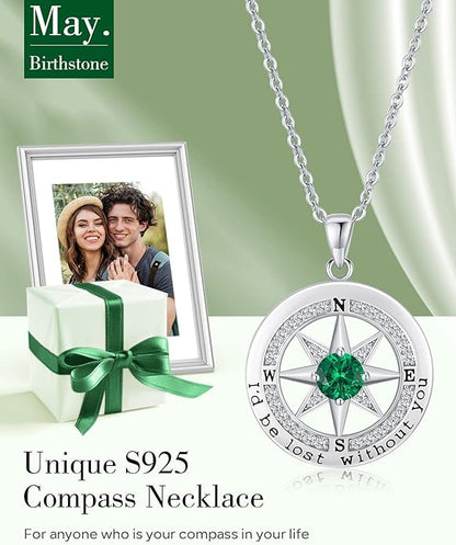 S925 Necklace Gift for Wife |Compass Jewelry |Women Anniversary |Sterling Silver |Girlfriend Birthday Gifts for Her Valentines |I'd be Lost without You |Jewel 18K Gold