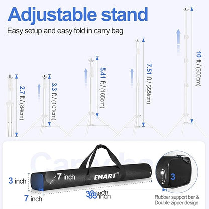 EMART Backdrop Stand 10x10ft(WxH) Photo Studio Adjustable Background Stand Support kit with 2 Crossbars, 8 Clamps, 2 Sandbags and Carry Bag for Parties, Events Decoration, Wedding, Photography -White