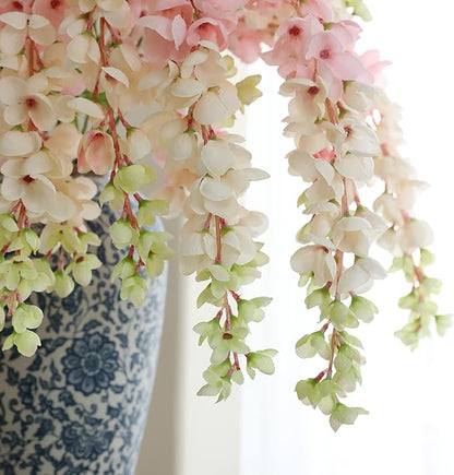 Dailisen 3 Strands 40'' Silk Blush Wisteria Artificial Flowers, Fake Wisteria Floral Hanging Plant Garland, for Home Decor, Party, Floor Vase, Balcony, Wedding Arrangement Decoration (Blush)