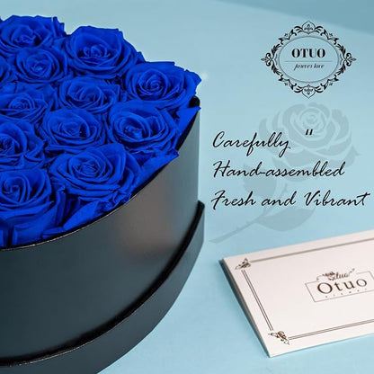 16 Preserved Roses in Heart-Shaped Box, Flowers for Delivery Prime Last up 2 Years, Real Forever Flowers for Wife, Girlfriend, Mother, Eternal Roses for Anniversary - Blue