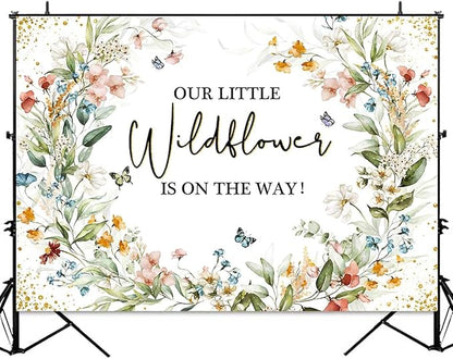 Sensfun Wildflower Baby Shower Backdrop Our Little Wildflower is On The Way Baby Shower Decorations Floral She is A Girl Party Banner Photography Background Photo Booth 7x5ft