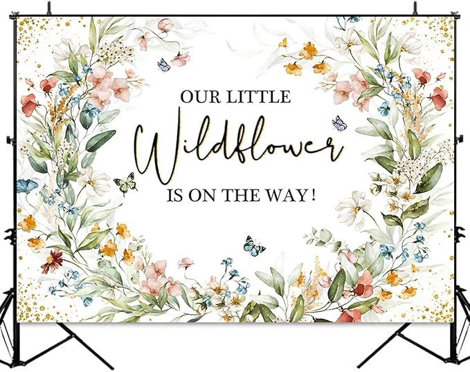 Sensfun Wildflower Baby Shower Backdrop Our Little Wildflower is On The Way Baby Shower Decorations Floral She is A Sweet Girl Party Banner Photography Background Photo Booth 5x3ft