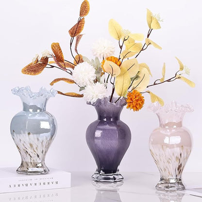 9.5" Tall Blue Glass Vase Beautiful Hand Blown Glass Decor Flowers Vases for Centerpieces, Modern Murano Glass Art Colorful Blue and White Vase, for Home Decor Table Entryway Wedding Decoration