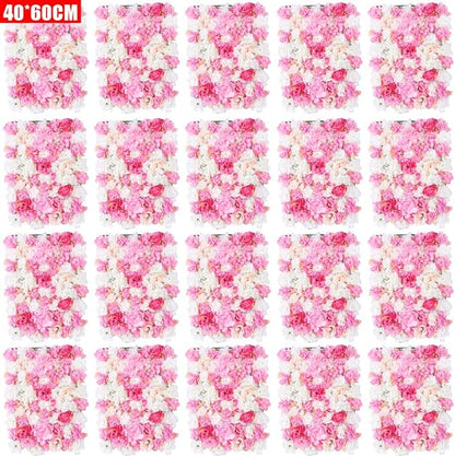 20pcs 24" x 16" Artificial Flower Wall Panel Background,3D Silk Hydrangea Rose Flowers Wall Backdrop for Wedding Party Event Photo Stage Backdrop Wall Decor (Deep Pink Champagne)