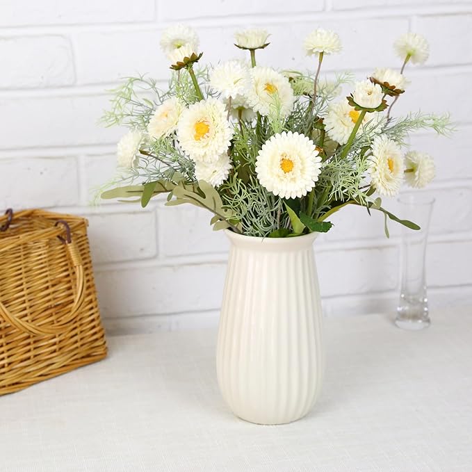 White Artificial Daisy Flowers Fake Daisies and Kiku Flower Fake Florals Arrangements Table Centerpieces (White)
