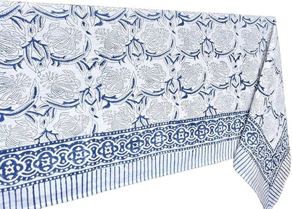 ATOSII ‘Santorini’ 100% Cotton Fall Tablecloth, Handblock Print Blue Square Table Cloth for Kitchen I Dining Table Linen I Parties Wedding Christmas Thanksgiving I Fall Decor 60 X 60 Inches
