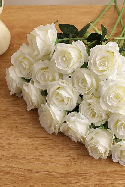 Luyue 10PCS Artificial Roses Flower with Stems Slik Fake Flowers Bouquet Realistic Long Stem Faux Rose for Wedding Home Decor