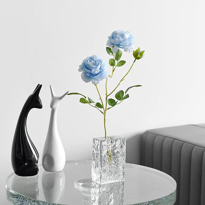 Crystal Flower Vase with Glacial Texture,Heavy Duty Large Clear Vase for Dining Table Kitchen Office Home Shelf Display Wedding Living Room Centerpieces