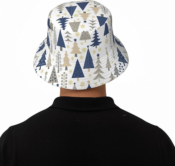 Christmas Navy Blue Tree Bucket Hat Novelty Sun Hats Trendy Fisherman Cap for Men and Women