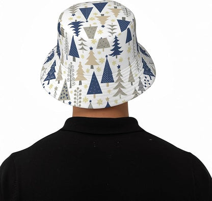 Christmas Navy Blue Tree Bucket Hat Novelty Sun Hats Trendy Fisherman Cap for Men and Women