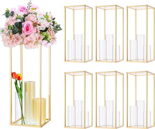 Sieral 6 Sets Wedding Clear Acrylic Flower Vase Include 6 Pcs Centerpieces Flowers Stand 18 Pcs Clear Glass Candle Holders Cylinder Vases, Flower Vases for Table Centerpiece Wedding Home Decor