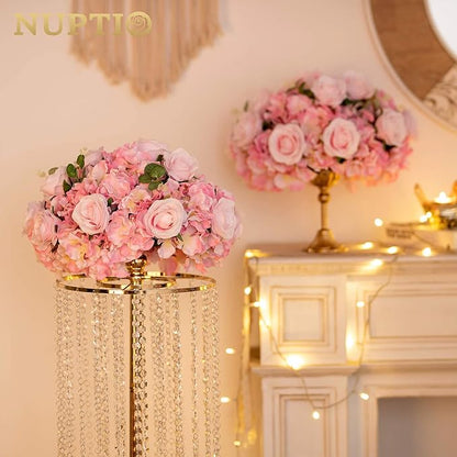NUPTIO Flower Balls for Wedding Centerpieces - 10 Pcs 15.7 inch Diameter Fake Flower Ball Arrangement Bouquet Party Centerpieces for Tables - Pink Rose Bouquet Centerpiece Flowers for Wedding Table