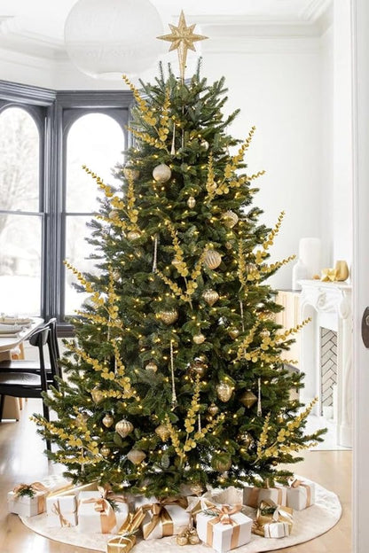 Oairse 8 Pcs Christmas Tree Picks and Sprays Gold Glitter Christmas Picks 25.6" Christmas Glitter Eucalyptus Leaves Stems for Christmas Tree Filler Branches Wreaths Centerpieces Holiday Decorations