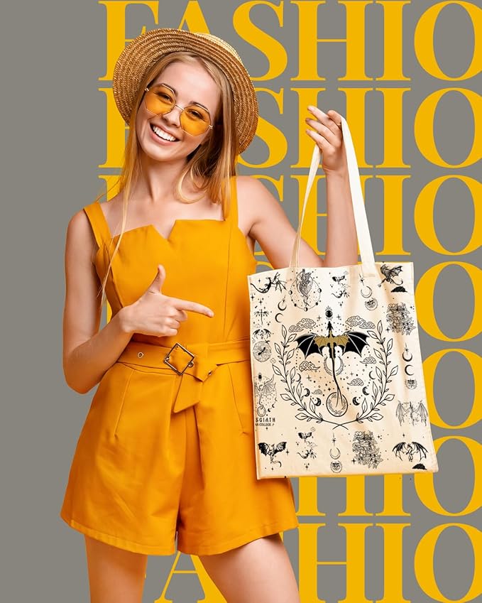 AUSVKAI Canvas Tote Bag Aesthetic for Women, Fourth Wing Reusable Grocery Bag 4th Wing Cotton Bags for Shopping Beach Trendy Retirement Gifts
