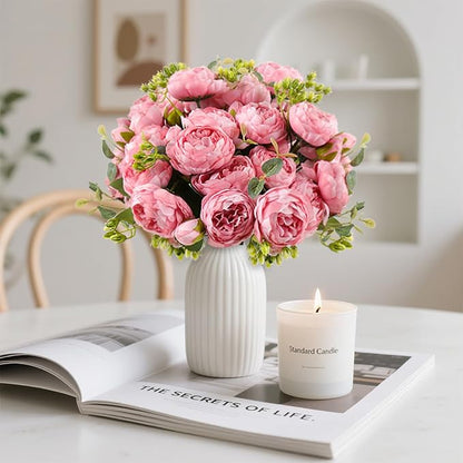 DEEMEI Artificial Peony Flower Silk Peonies Bouquet 4 Bundles Fake Flowers Bulk for Home Wedding Party Decor (Pink)