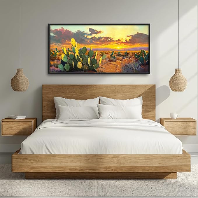 Western Cactus Large Wall Art Southwest Desert Sunset Pictures Wall Decor Arizona Landscape Canvas Painting Prints Framed Modern Artwork Home Decorations for Bedroom Living Room Office 60"x30"