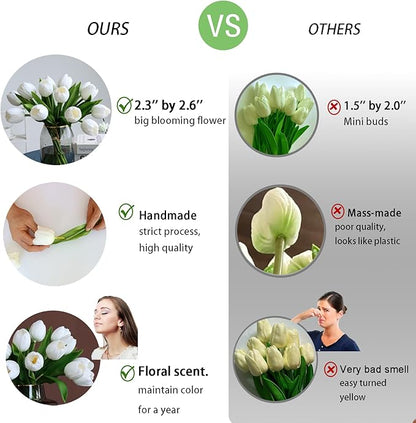 Buart White Flowers Artificial Luxury Big Tulip Valentine's Day Mother's Day Easter Home Kitchen Wedding Decorations(11pcs)