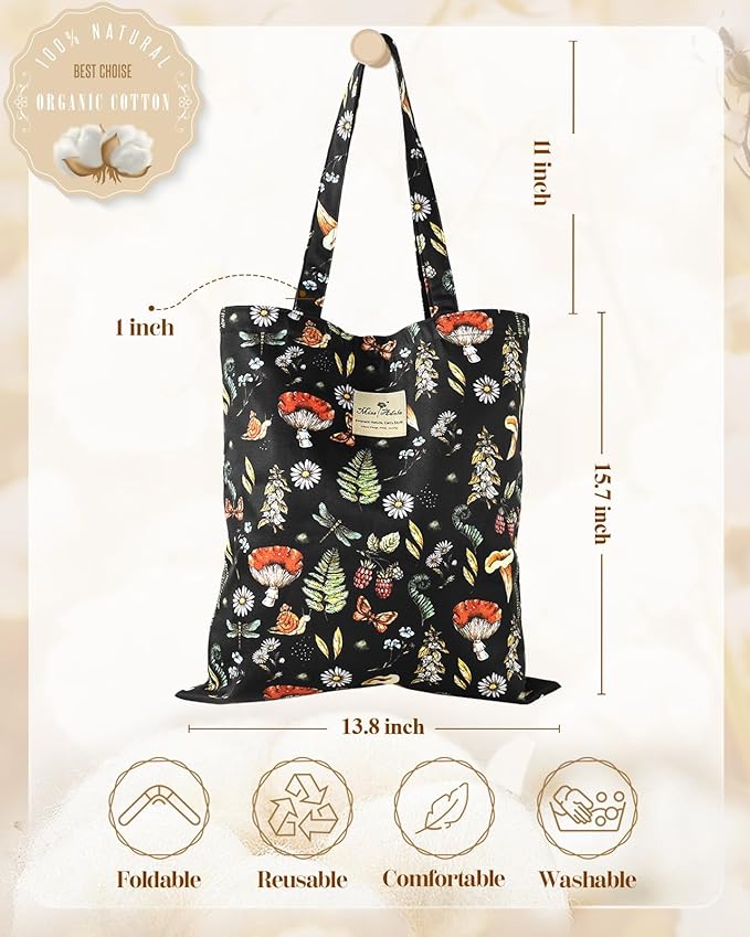 Aesthetic Cotton Tote Bag for Women - Reusable Shoulder Bag with Buckle Fabric Bag for Gym, Travel, Work