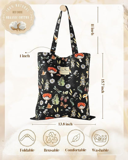 Aesthetic Cotton Tote Bag for Women - Reusable Shoulder Bag with Buckle Fabric Bag for Gym, Travel, Work