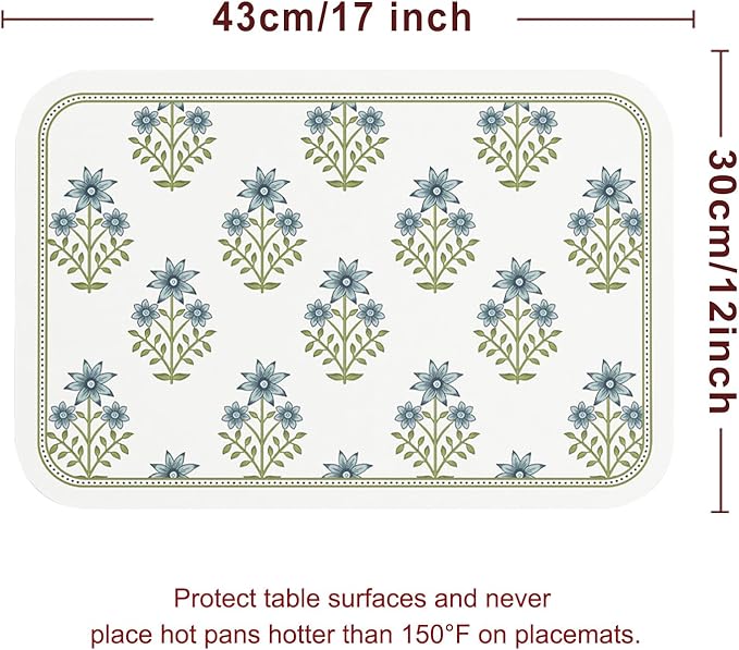 ISAENNE Rectangular Placemats Set of 6,Floral PVC Placemats, Waterproof and Heat-Resistant Place Mats,Decoration for Kitchen, Dining, Parties, Holiday,12"*17"