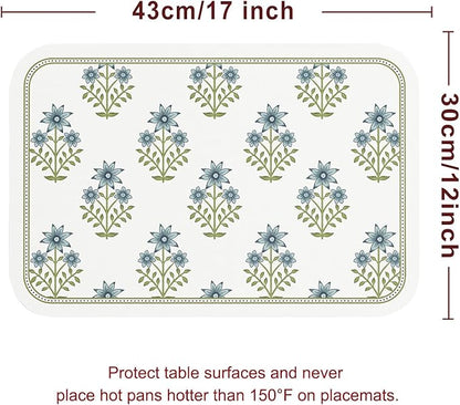 ISAENNE Rectangular Placemats Set of 6,Floral PVC Placemats, Waterproof and Heat-Resistant Place Mats,Decoration for Kitchen, Dining, Parties, Holiday,12"*17"