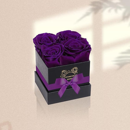 4-Piece Preserved Roses in a Box, Preserved Flowers, Roses Gift for Her, Purple