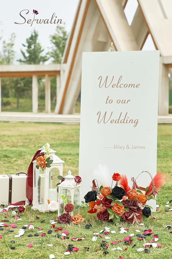Serwalin Artificial Flowers Black Orange Fall Flowers Halloween Black Wedding Flowers for DIY Wedding Bouquets Bridal Shower Centerpieces Floral Arrangements Party Home Decor