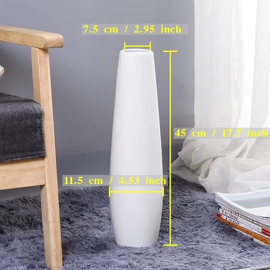 White Ceramic Floor Vase 17.7 Inches Tall Flower Holder Decorative Large Vases for Table Centerpieces Shelf Home Decor Living Room Branches Sky-Dried Flower Arrangement Simple Decorative