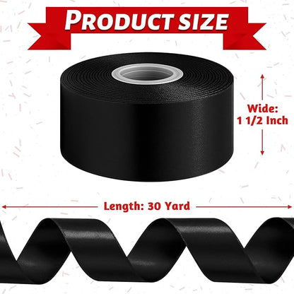 Fullive 1 1/2 Inch Black Ribbon, 30 Yards Black Ribbon for Gift Wrapping, Solid Polyester Satin Halloween Ribbons for Graduate Halloween Decorations DIY Hair Bows Floral Arrangements Wrapping Bouquet