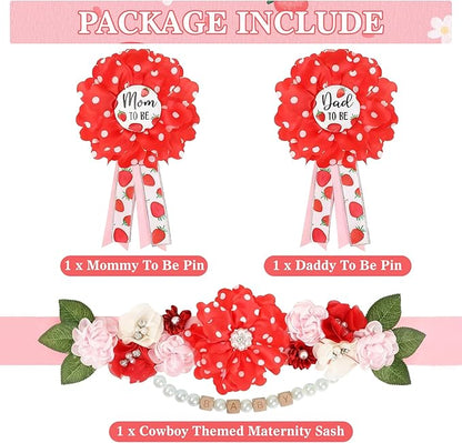 INSYOHO Strawberry Baby Shower Decorations - Adjustable Berry Sweet Theme Maternity Belt with Strawberry Shortcake Baby Shower Decorations, Gender Reveal Party Supplies for Mom to Be