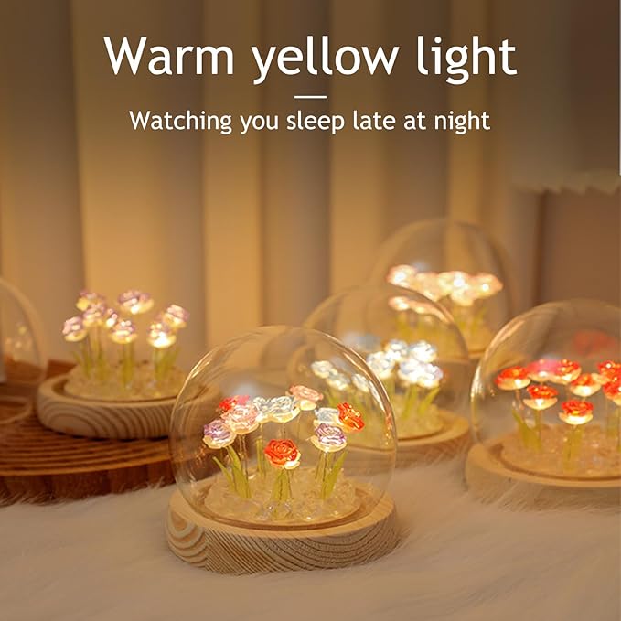 Rose in A Glass Dome Night Light - Valentines Day Gifts for Her, Birthday Gifts for Women, Battery-Powered