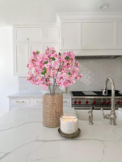 DILATATA Artificial Cherry Blossom Flowers 5 Pcs Silk Cherry Blossom Stems 22 Inch Long Stems Faux Silk Peach Flowers for Tall Vase Spring Decor Wedding Party Home Table Arrangement - Pink