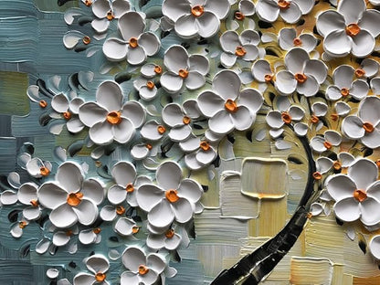 YaSheng Art - hand-painted Oil Painting On Canvas white Flowers Paintings Modern Home Interior Decor Abstract Art picture Ready to hang 24x24inch