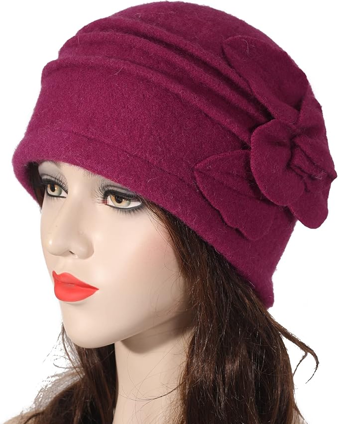 ZLYC Women Wool Cloche Bucket Hat 1920s Vintage Dress Winter Hats with Flower Accent