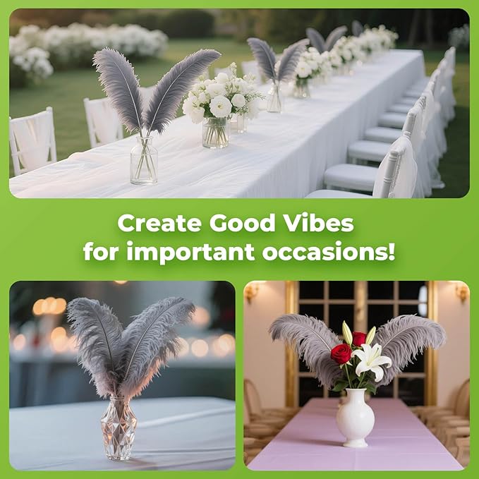 Piokio 10 pcs Natural Grey Ostrich Feathers 14-16 inch(35-40 cm) Bulk for Wedding Party Decoration Gatsby Decorations
