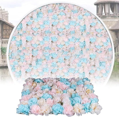 12 Pcs Artificial Flower Wall Panels 60x40cm 3D Flower Background for Wall, Wedding Flower Decorations Wall Silk Rose Panels for Candy Wall, Photo Areas, Stage Background(Dahlia + Rose + Hydrangea)